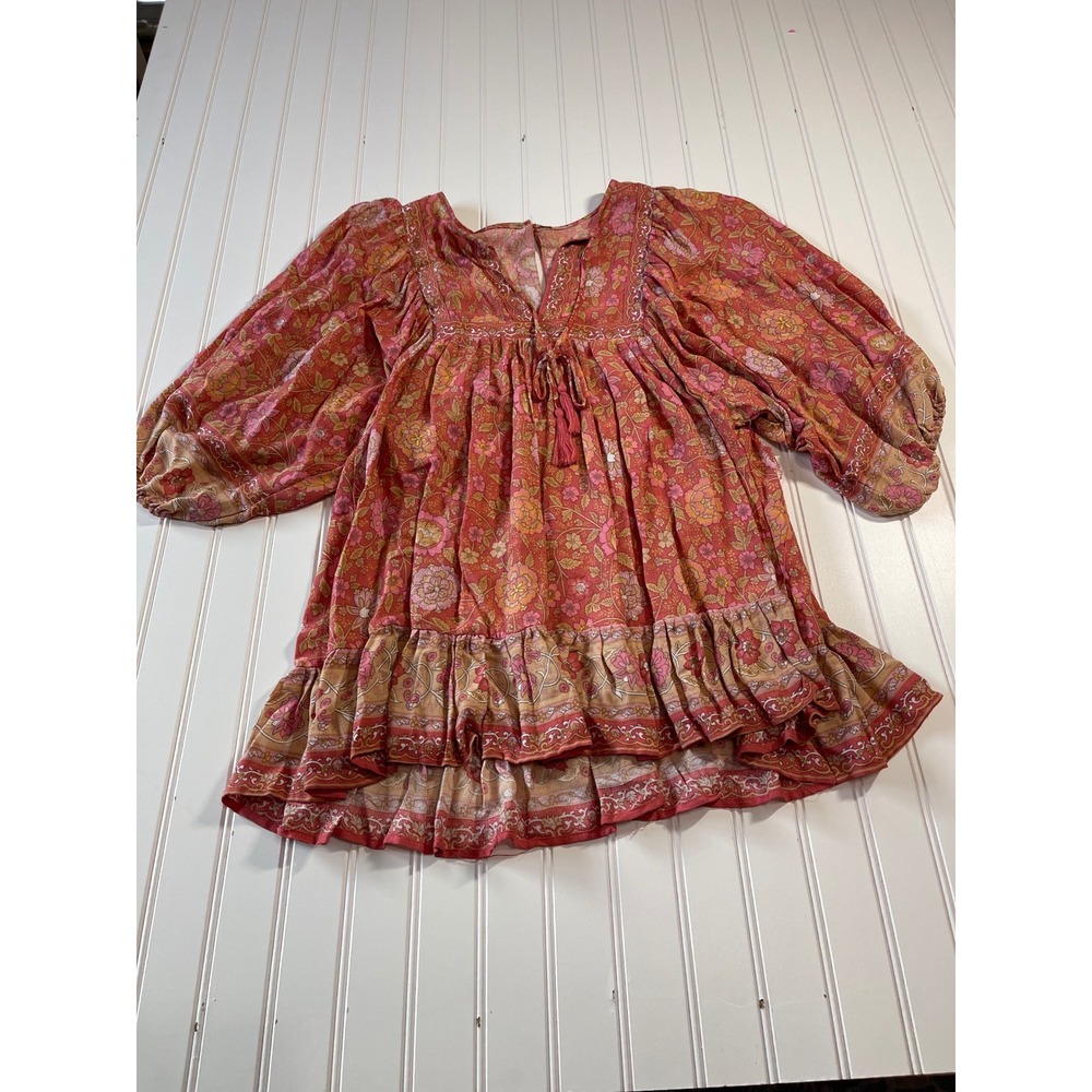 Rachel Zoe Solaria Floral Tunic Blouse Viscose Boho Peasant Top Coral Pink M - Picture 2 of 8